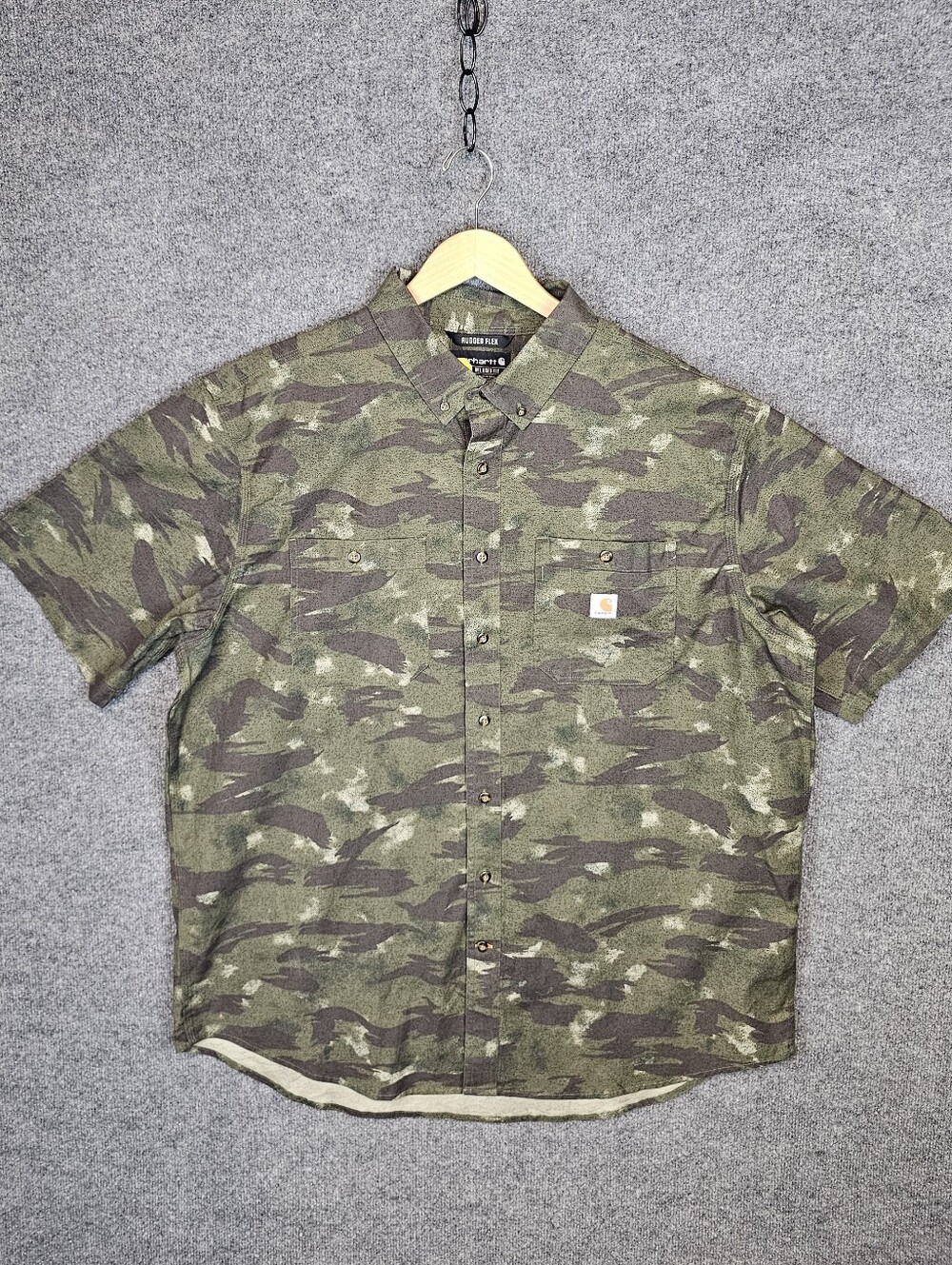 Carhartt Rugged Flex Mens Short Sleeve Button Down Camo Shirt| Size- 2XL Tall
